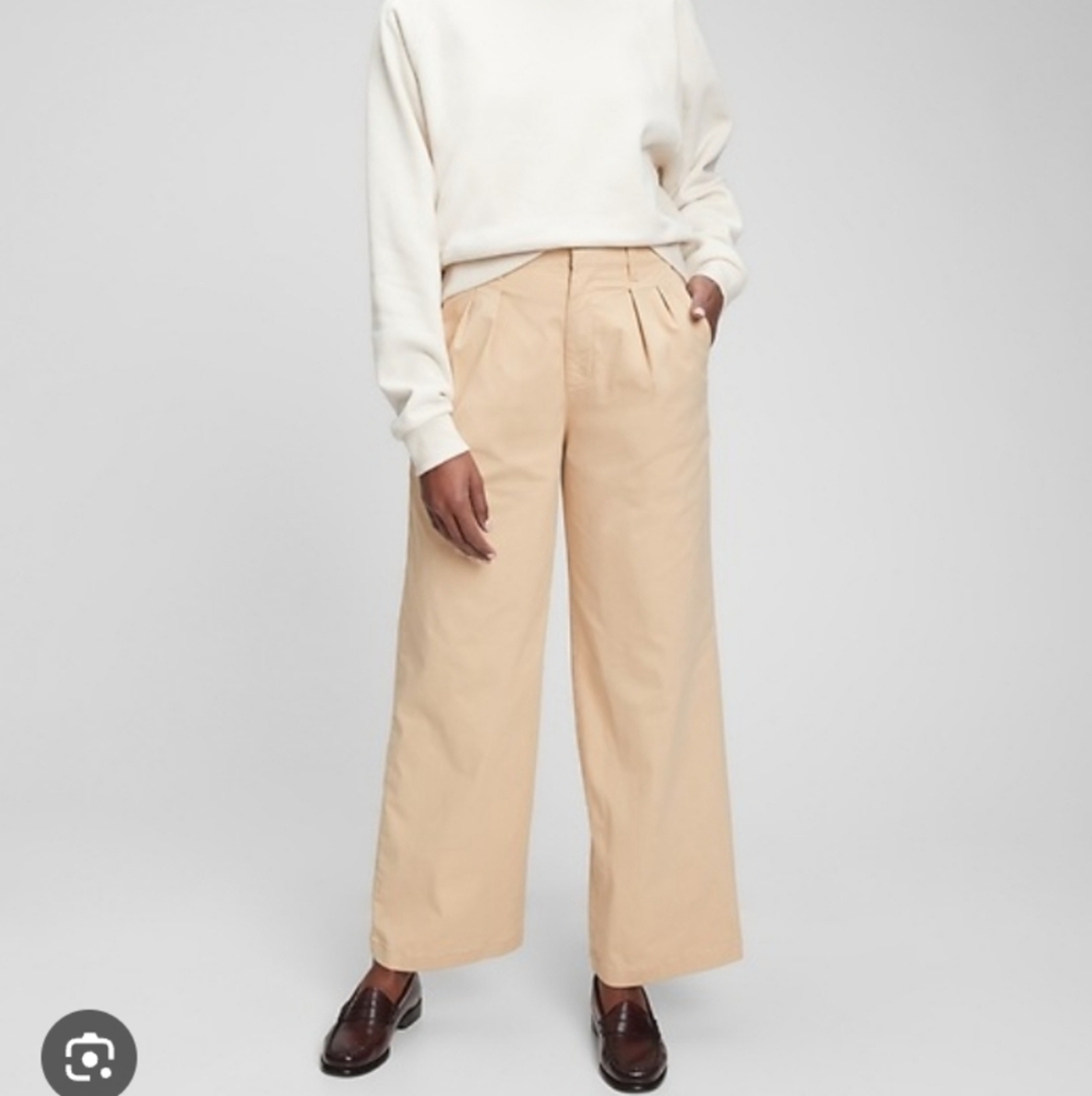 GAP Pleated Wide Khaki Pants Womens 14 Sand Khaki High Rise Work Career Neutral